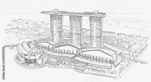 Line Drawing of the Singapore Marina Bay Sands