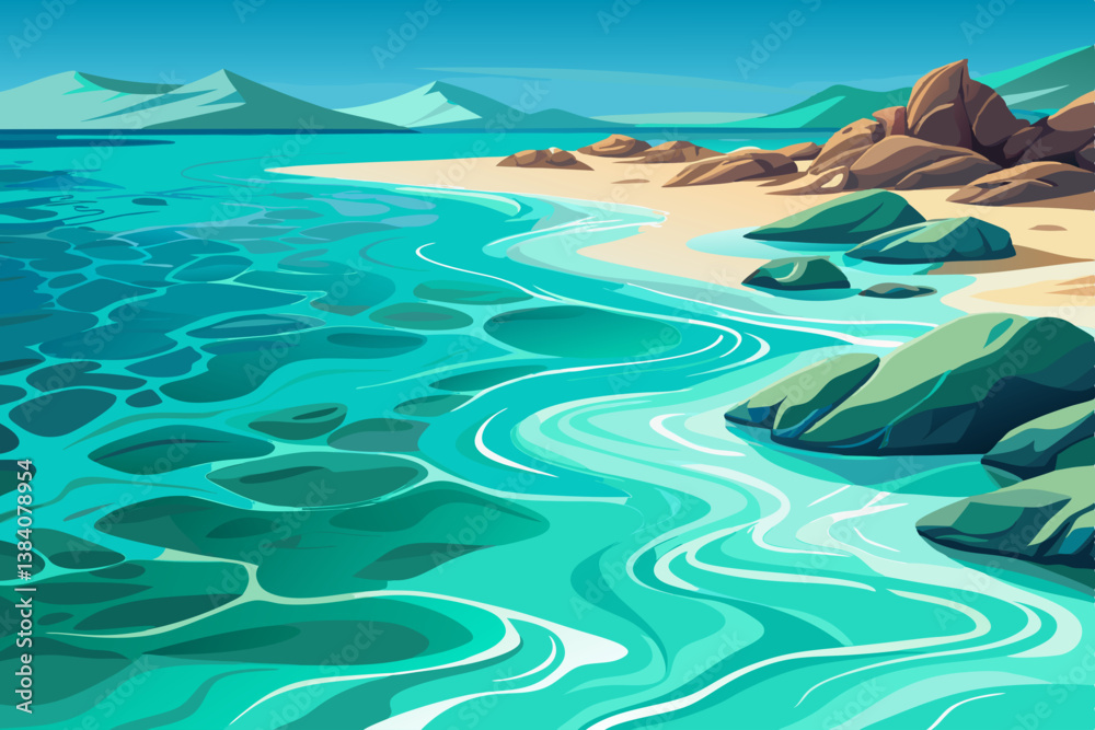 Obraz premium turquoise ocean with sandbanks and sunlight reflections, tropical sea wallpaper