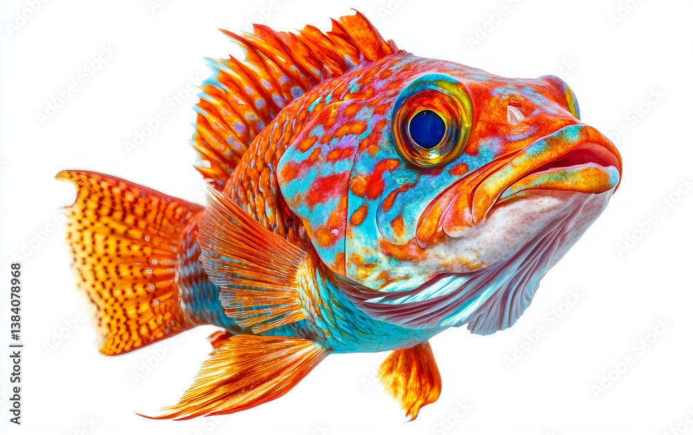 Fototapeta premium Vibrant Fish Head Representing Leadership Isolated On White Background.