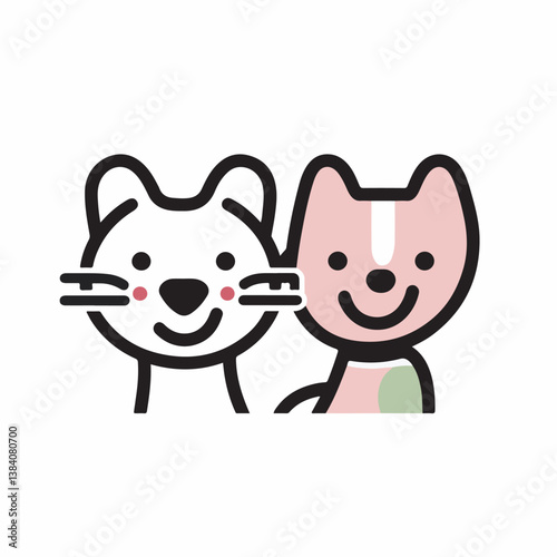 Cartoon cats smile adorably together cheerfully in minimalist illustration