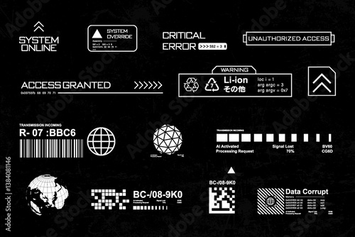 Futuristic streetwear cyberpunk interface element technology graphic vector design template