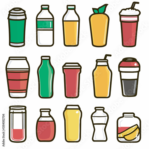 Assorted beverages display together drinks variety still life image