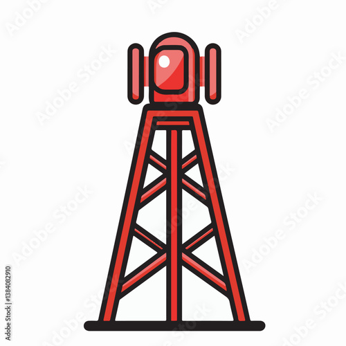 Red tower stands tall broadcasting signals white background illustration