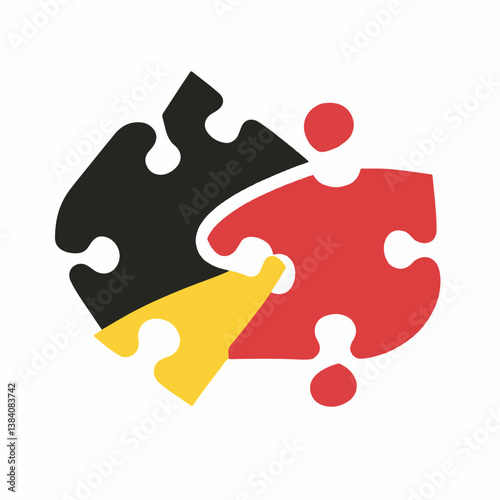 Interlocking jigsaw pieces connect visually on white background design