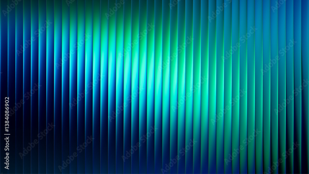 Futuristic neon texture with vibrant shades of blue green gradients and bright smooth fluted vertical lines. Bold dynamic design blending smooth tones and radiant colors for modern visual art project
