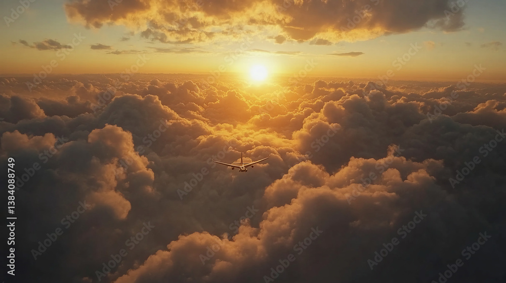 Jet above golden clouds