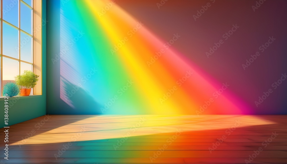 Obraz premium Bright Realistic Rainbow Prism Effect in Natural Daylight with Minimalist Background