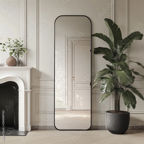 Stylish tall mirror in a modern interior