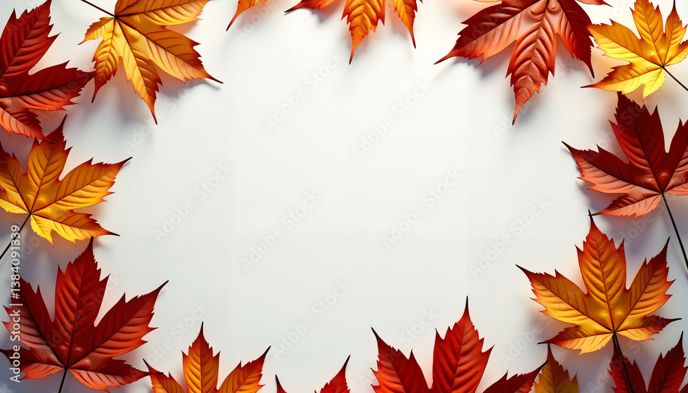Fototapeta premium Autumn leaves frame on white background 
