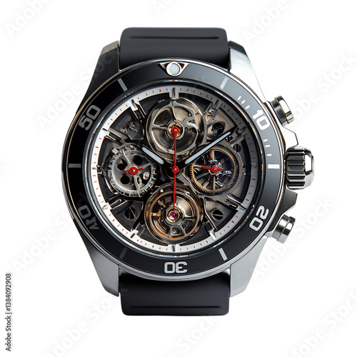 Diving Watch with Skeleton Dial and Titanium Case Isolated on Transparent Background