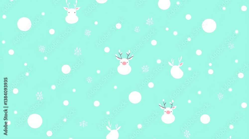 Festive reindeer and snowflakes pattern on a teal background Festive reindeer and snowflakes pattern on a teal background