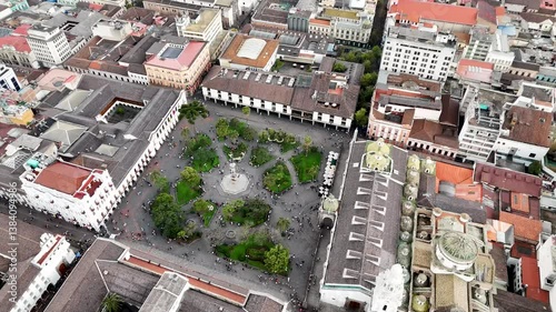 Urban aerial video of the historic center of Quito, Ecuador