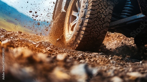 Off-road vehicle navigating a muddy trail.  Mud splashes and tire tracks dominate the scene, showcasing a rugged terrain adventure