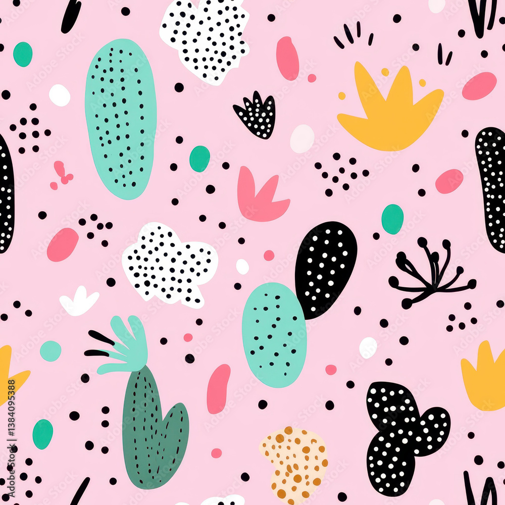 Discover a whimsical seamless floral cactus pattern, perfect for wrapping paper, fabrics, and childrens attire. Discover a whimsical seamless floral cactus pattern, perfect for wrapping paper, fabrics, and childrens attire.