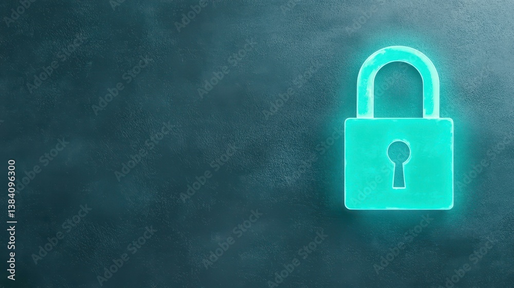 Fototapeta premium A vibrant turquoise padlock shines bright against a dark background, symbolizing data security and online privacy solutions.