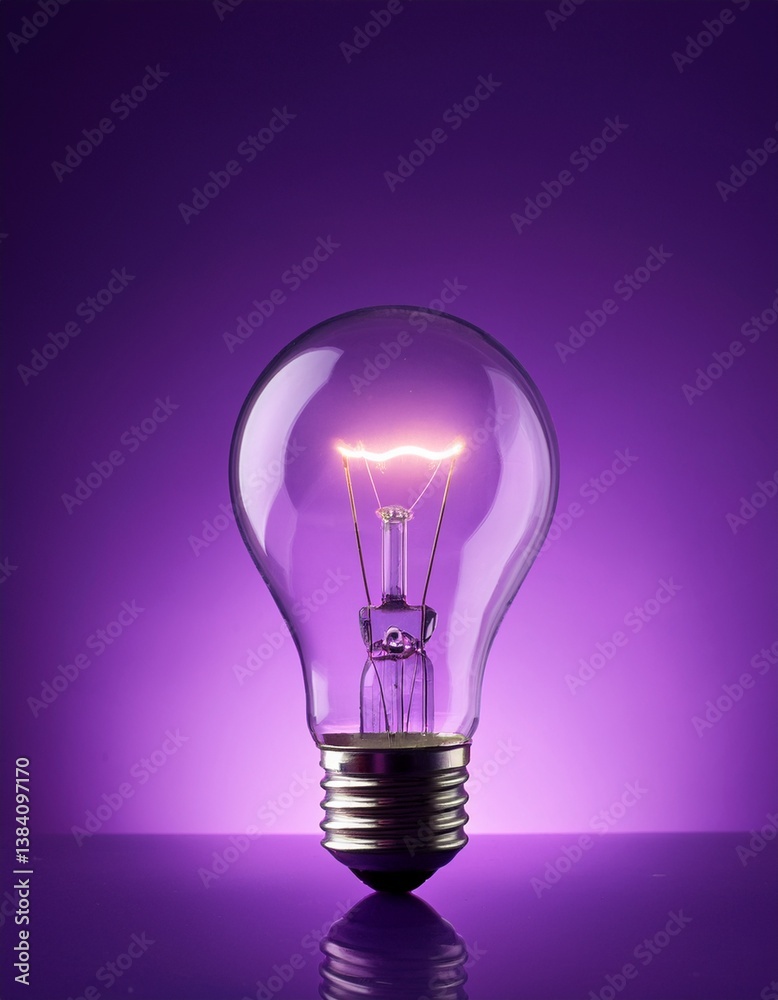 Glowing Lightbulb on Purple Background Glowing Lightbulb on Purple Background