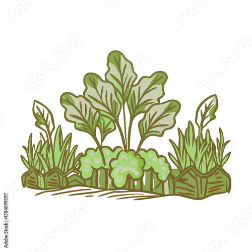 Fresh vegetables icon growing in community garden, sustainability concept