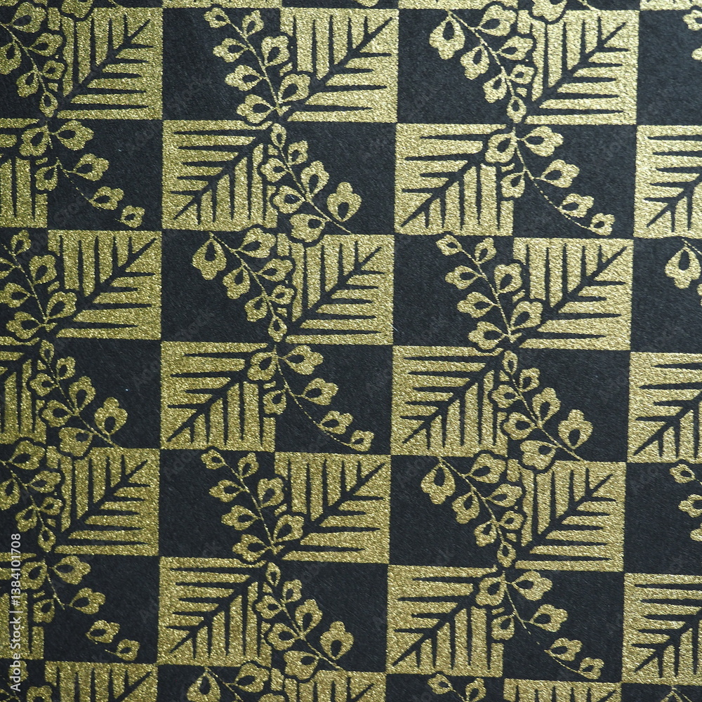Traditional Japanese patterns -black and gold botanical theme Traditional Japanese patterns -black and gold botanical theme