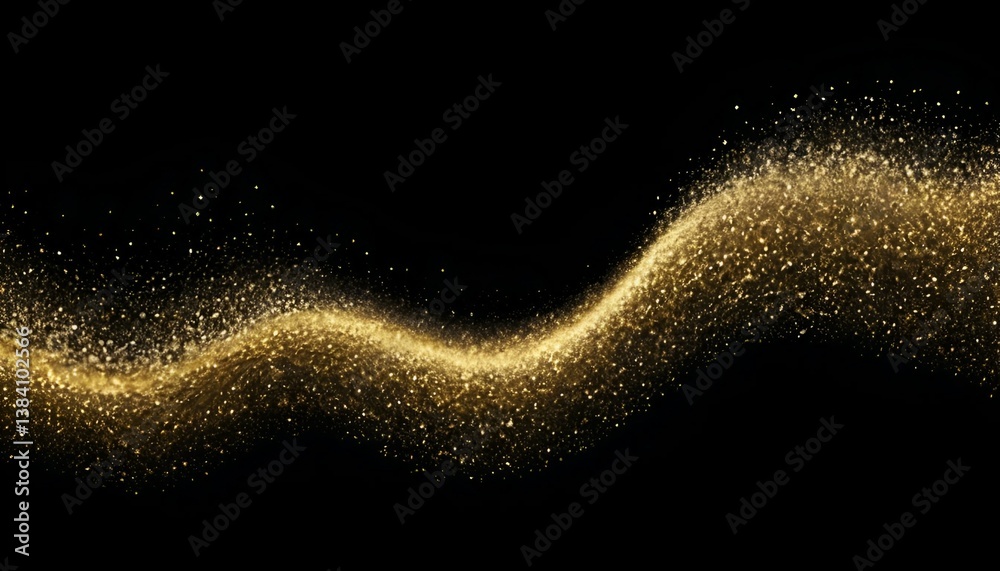 Fototapeta premium Golden Glitter Flowing Stream Abstract Motion on Dark Black Background