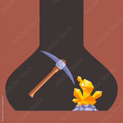 Mining coal minerals gold concept. Vector flat graphic design