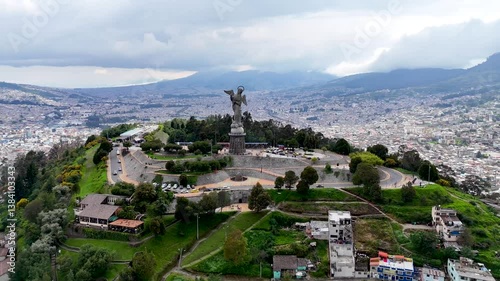 Urban aerial video of the historic center of Quito, Ecuador