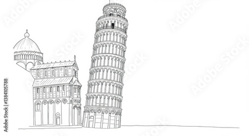 Monochrome Drawing of the Leaning Tower of Pisa