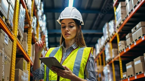 Worker Inspecting Inventory Using Tablet in Warehouse Setting