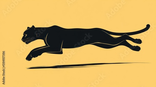 Obraz na płótnie Black panther running, yellow background, wildlife, vector art, design w salonie