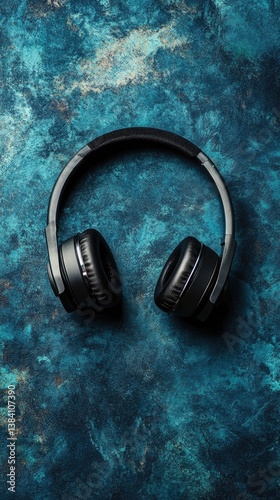 Black headphones on teal background