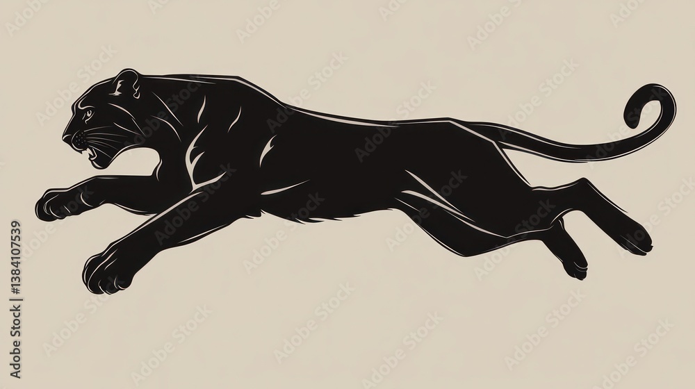Black panther leaping, beige background, wildlife design, logo