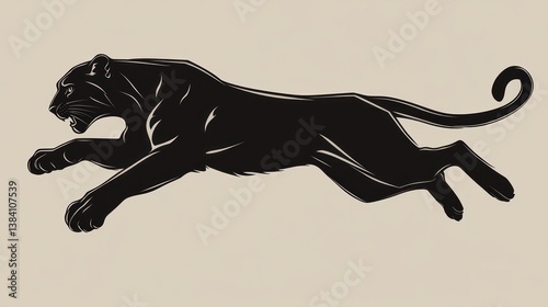 Obraz na płótnie Black panther leaping, beige background, wildlife design, logo w salonie