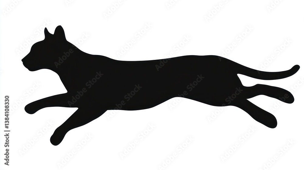 Black cat silhouette running, white background, pet motion design