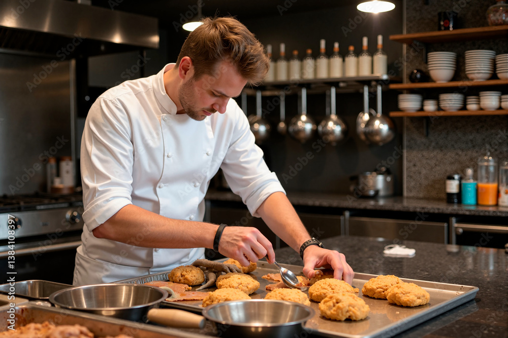 Un chef cocinando en un restaurante. Un chef cocinando en un restaurante.