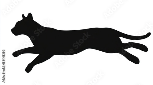 Obraz na płótnie Black cat silhouette running, white background, pet motion design w salonie