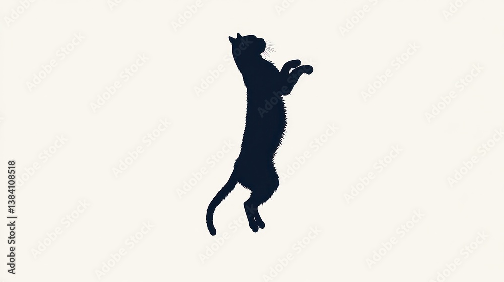 Black cat leaping, white background, playful, pet, profile