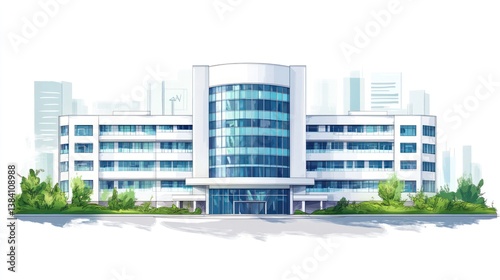 Obraz na płótnie Modern office building cityscape; urban architecture illustration (1) w salonie