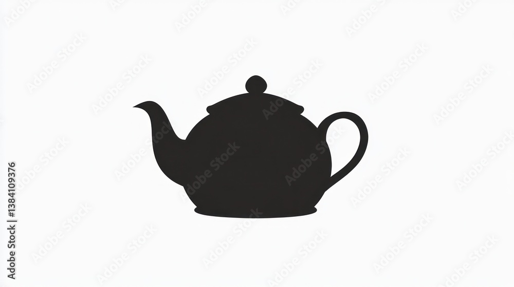 Simple teapot silhouette, white background, kitchen utensil, tea brewing