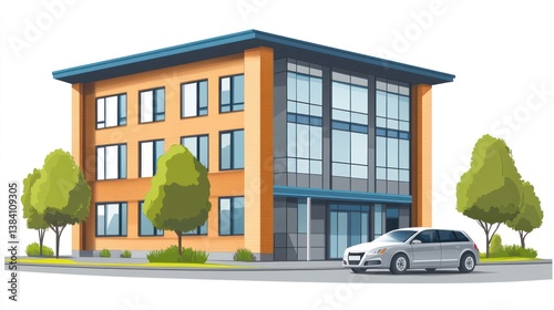 Obraz na płótnie Modern office building, car parked, trees, cityscape, real estate w salonie