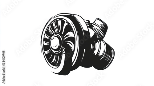 Obraz na płótnie Turbocharger engine part, isolated white background, automotive design, mechanical illustration w salonie