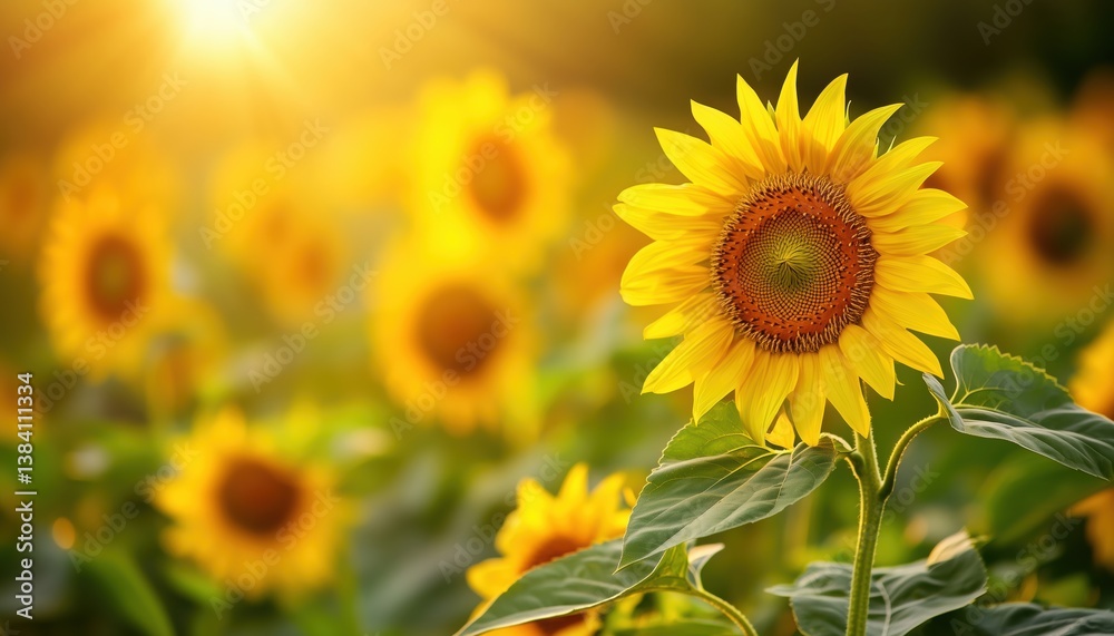 Fototapeta premium Stunning Sunflower In The Sunshine With Soft Focus. Captured In High Quality. Perfect For Nature Lovers And Garden Enthusiasts.