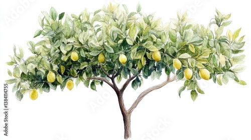 Obraz na płótnie Lemon tree laden with fruit, isolated on white background; ideal for food, agriculture, or nature publications w salonie