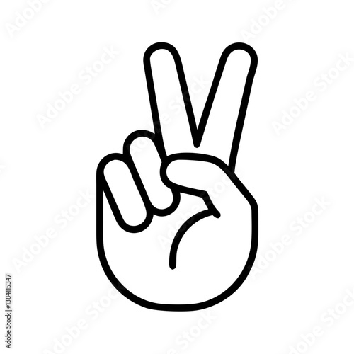Simple line icon of hand showing peace sign with two fingers raised, symbol of harmony, victory or freedom, perfect for social or motivational designs
