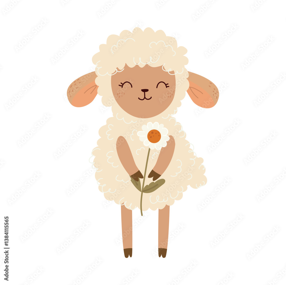 cute sheep with flower vector illustration farm animals cute sheep with flower vector illustration farm animals