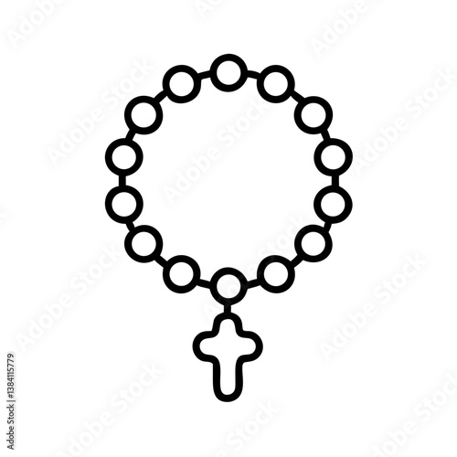 Simple line icon of rosary beads with cross pendant, symbol of prayer, faith and devotion, perfect for religious design, worship or spiritual content