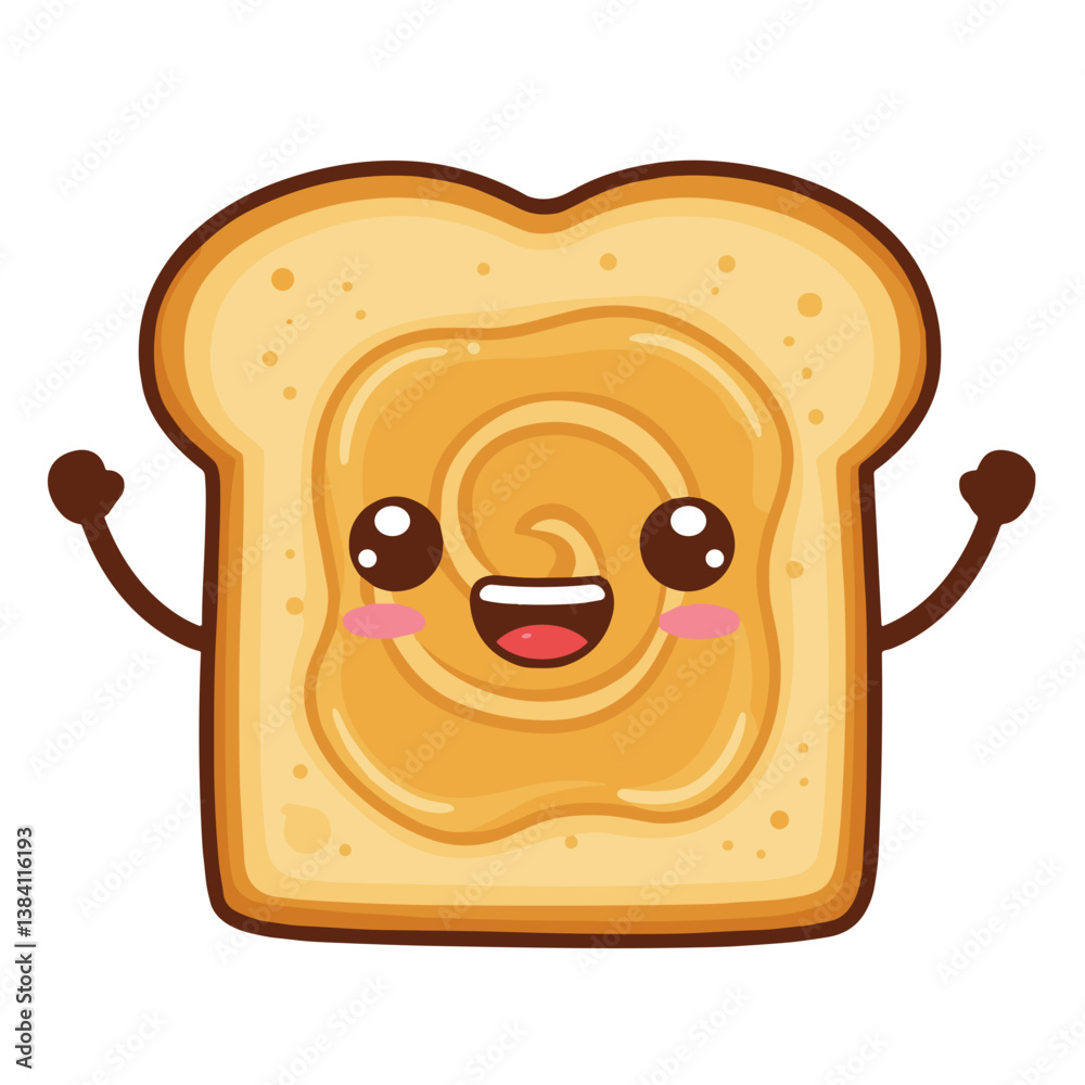Happy cartoon slice of bread with peanut butter character Happy cartoon slice of bread with peanut butter character