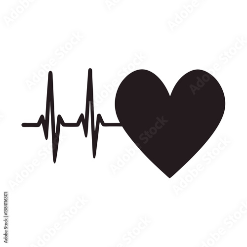 Heartbeat with Heart Icon Silhouette on White Background