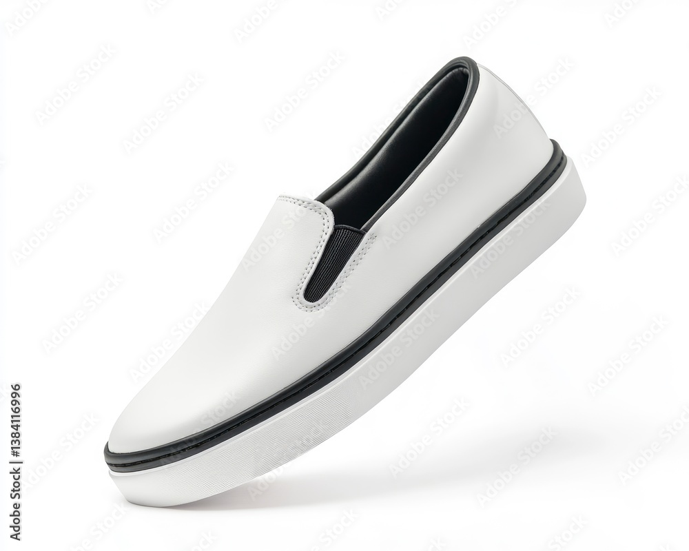 Isolated Stylish White Slip-on Shoe with Black Trim for Casual Wear Isolated Stylish White Slip-on Shoe with Black Trim for Casual Wear