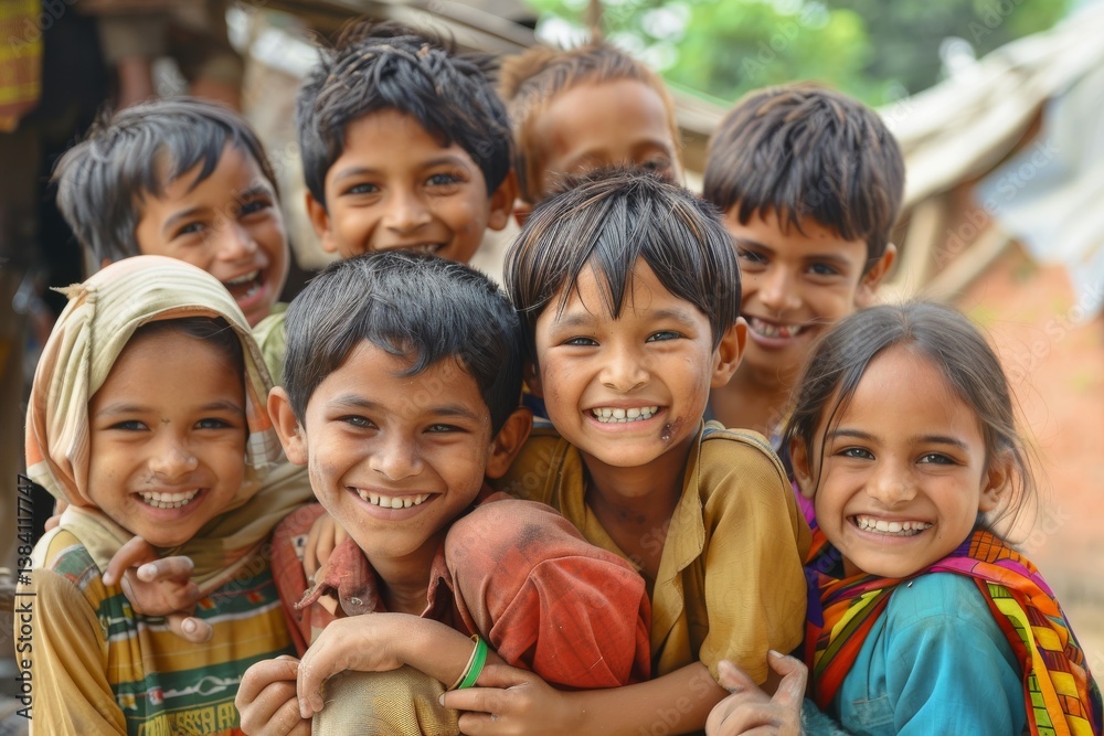Group of happy indian kids smiling and looking at the camera. Group of happy indian kids smiling and looking at the camera.