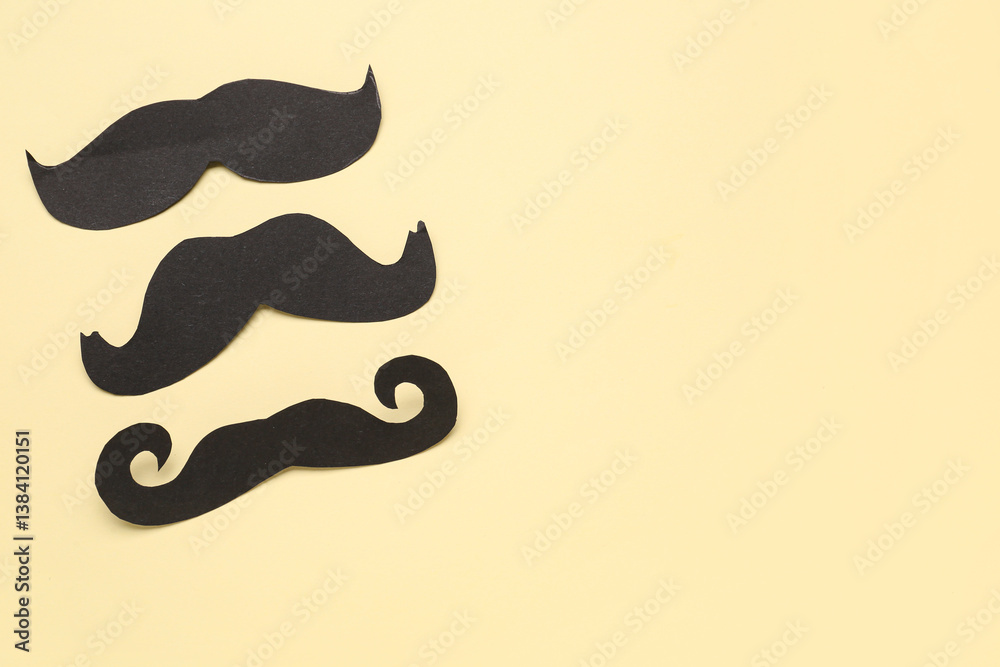 Set of black paper mustaches on color background Set of black paper mustaches on color background