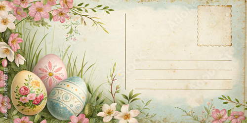 Vintage Easter Postcard with Floral Borders
